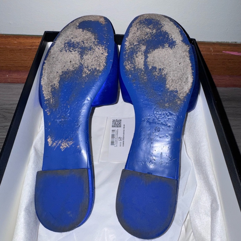 CHANEL Royal Blue Satin Quilted Slide Sandals - Picture 6 of 7